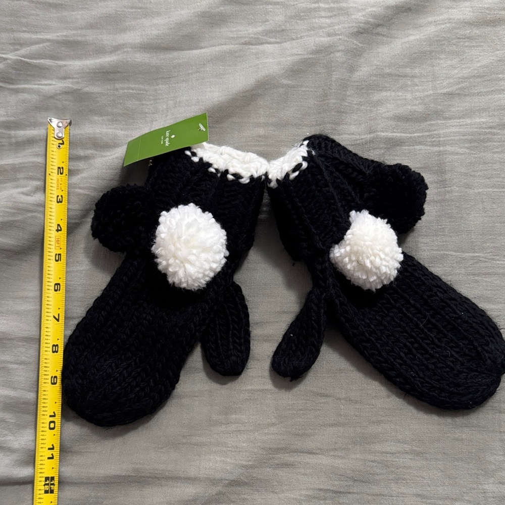 New with tags Kate Spade Mittens with Black and White Pom-Poms